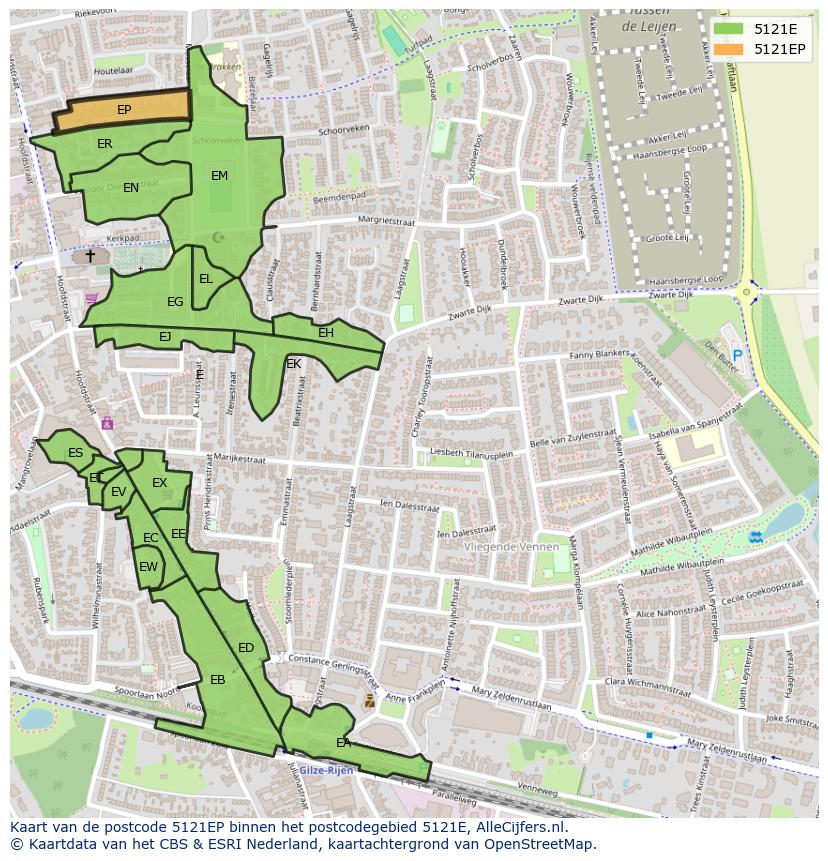 Afbeelding van het postcodegebied 5121 EP op de kaart.
