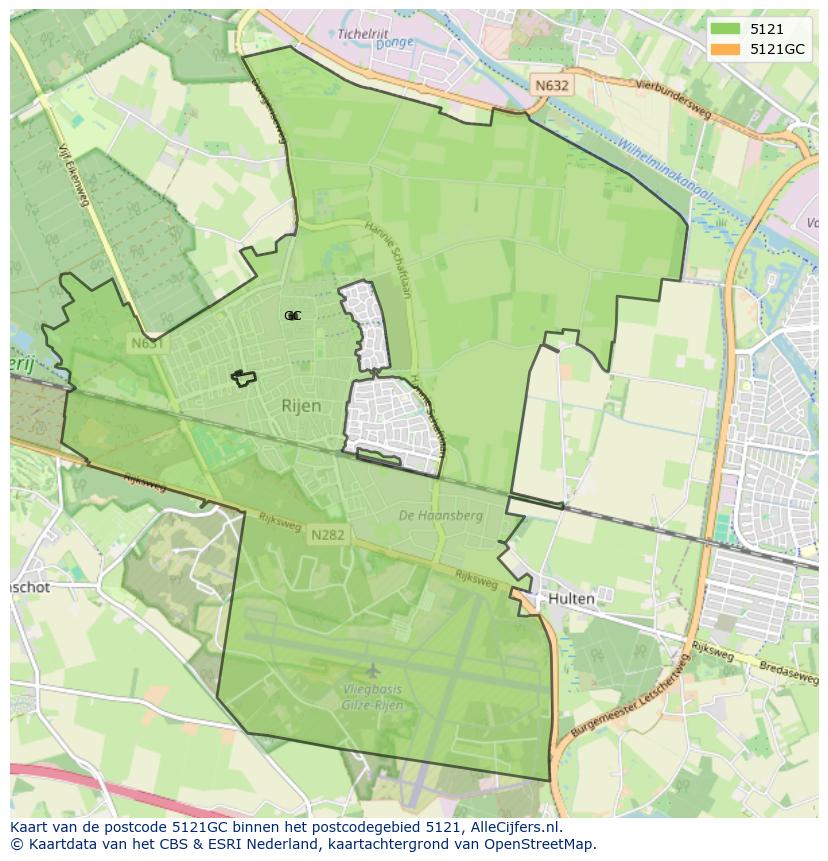 Afbeelding van het postcodegebied 5121 GC op de kaart.