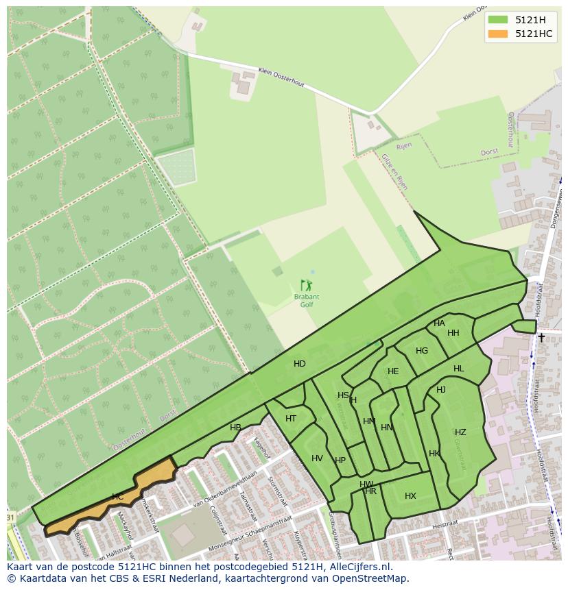 Afbeelding van het postcodegebied 5121 HC op de kaart.