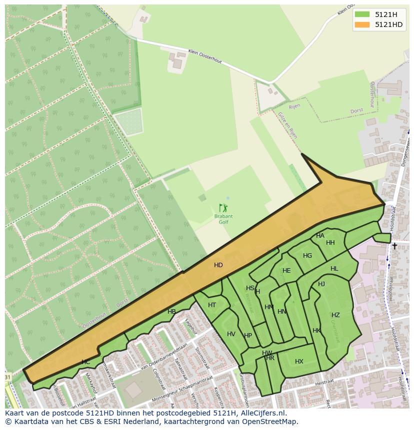 Afbeelding van het postcodegebied 5121 HD op de kaart.
