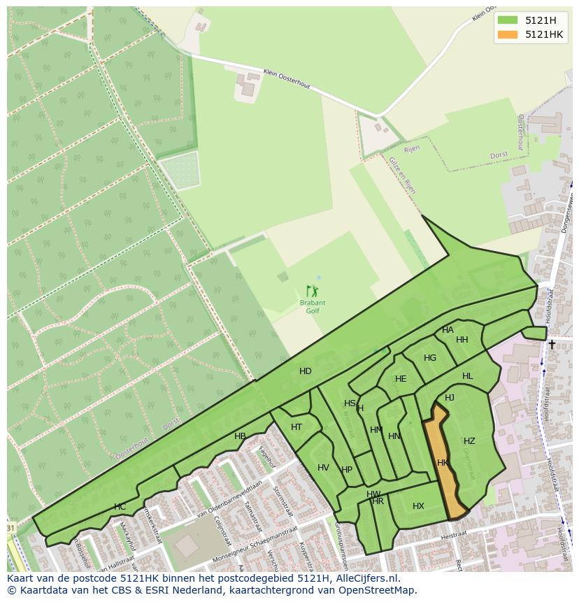 Afbeelding van het postcodegebied 5121 HK op de kaart.