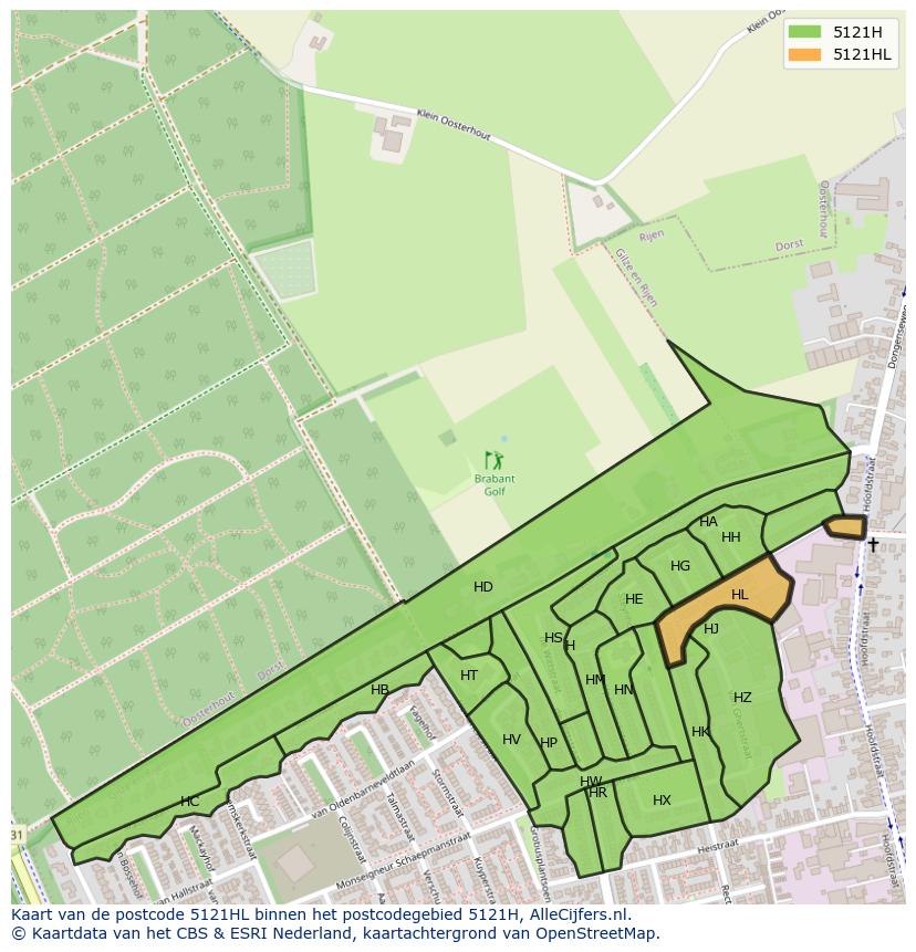 Afbeelding van het postcodegebied 5121 HL op de kaart.