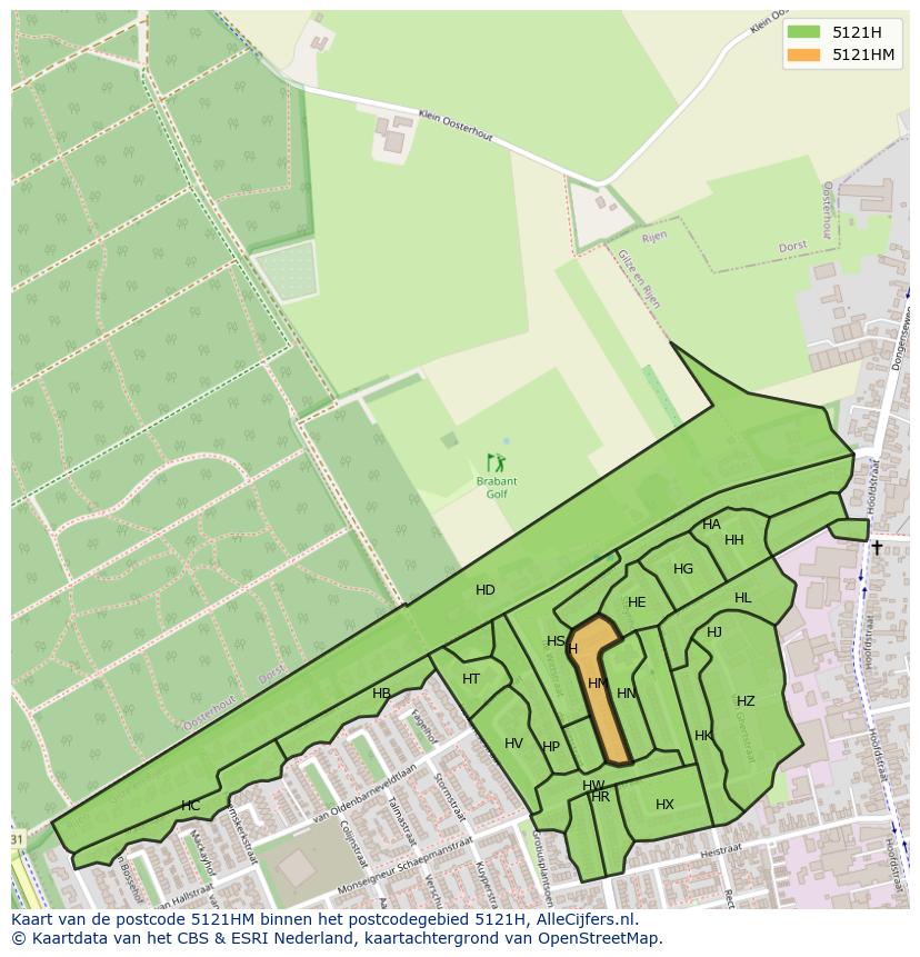 Afbeelding van het postcodegebied 5121 HM op de kaart.
