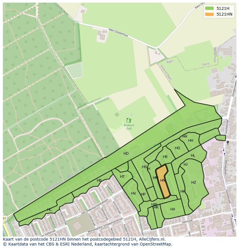 Afbeelding van het postcodegebied 5121 HN op de kaart.