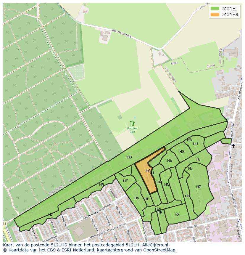 Afbeelding van het postcodegebied 5121 HS op de kaart.