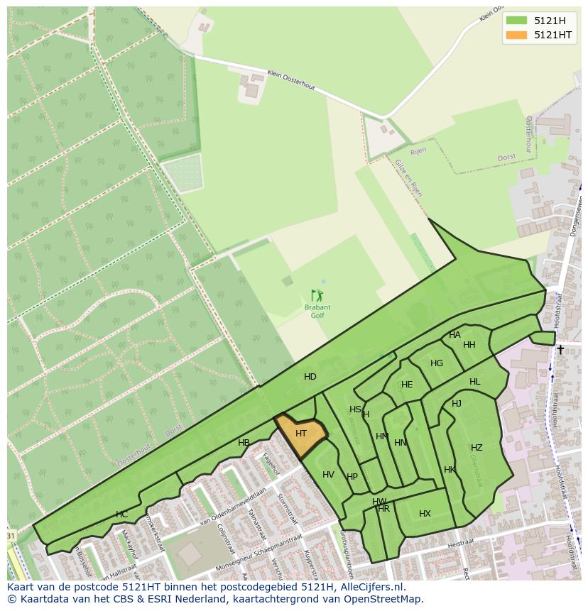 Afbeelding van het postcodegebied 5121 HT op de kaart.