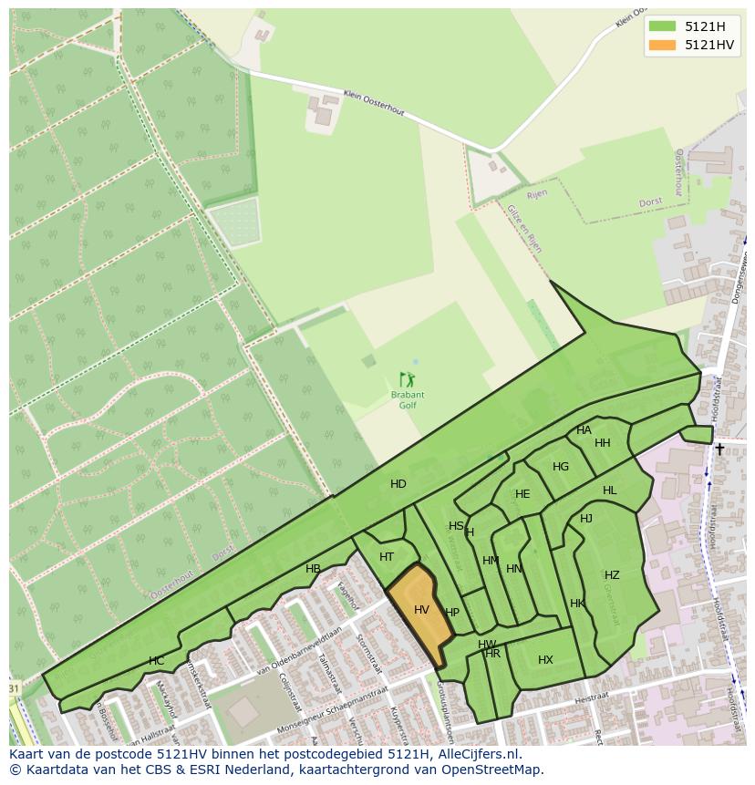 Afbeelding van het postcodegebied 5121 HV op de kaart.