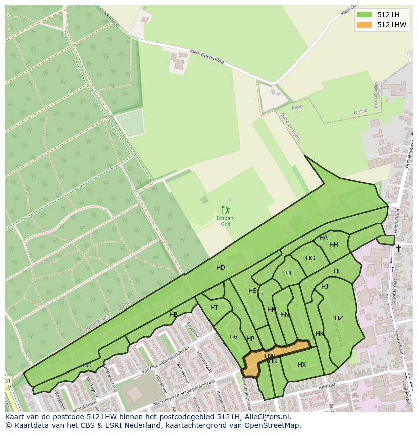 Afbeelding van het postcodegebied 5121 HW op de kaart.