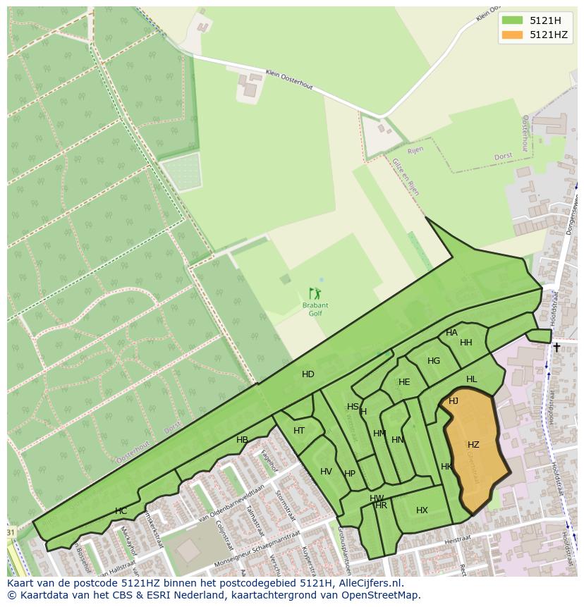 Afbeelding van het postcodegebied 5121 HZ op de kaart.
