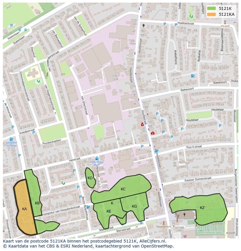Afbeelding van het postcodegebied 5121 KA op de kaart.