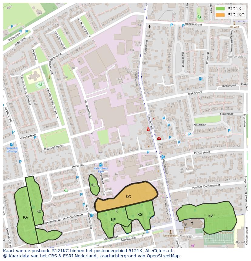 Afbeelding van het postcodegebied 5121 KC op de kaart.