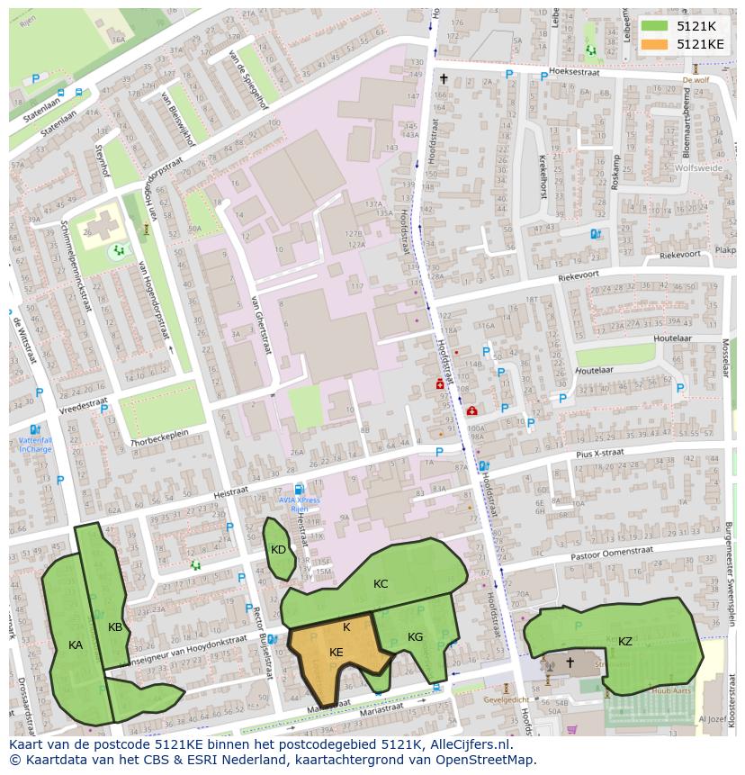 Afbeelding van het postcodegebied 5121 KE op de kaart.