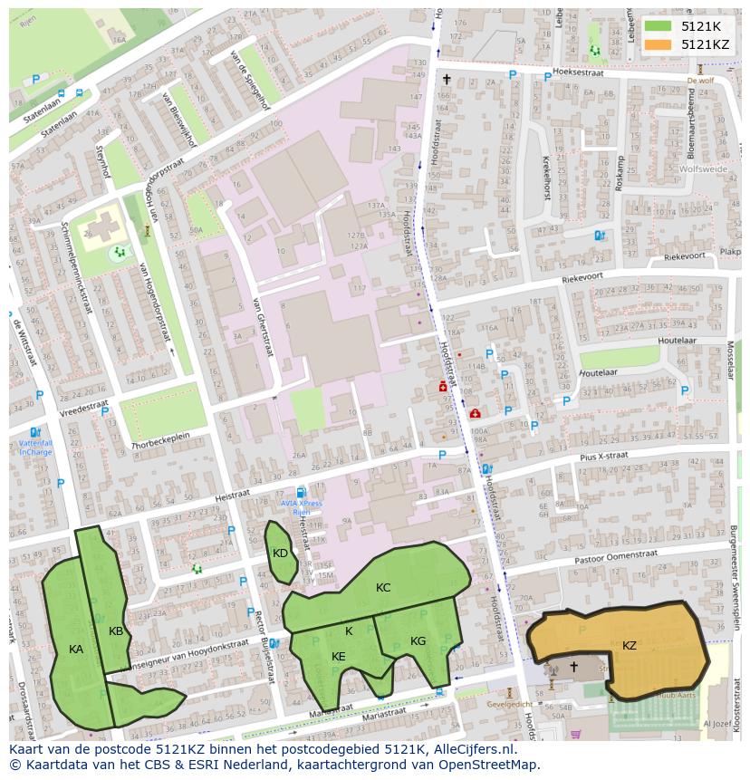 Afbeelding van het postcodegebied 5121 KZ op de kaart.
