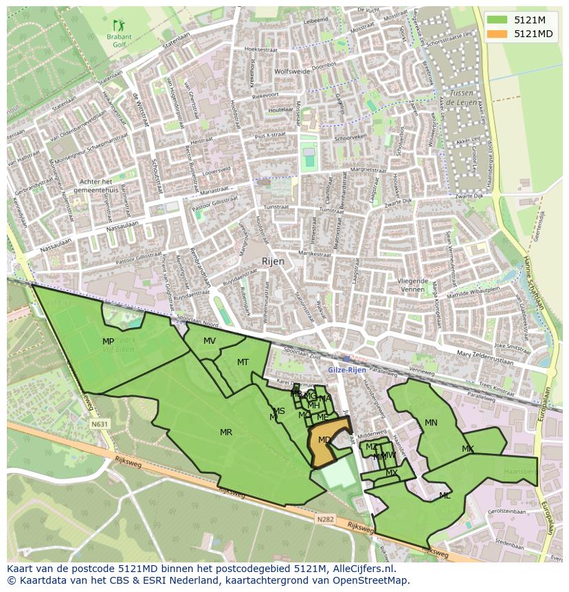 Afbeelding van het postcodegebied 5121 MD op de kaart.