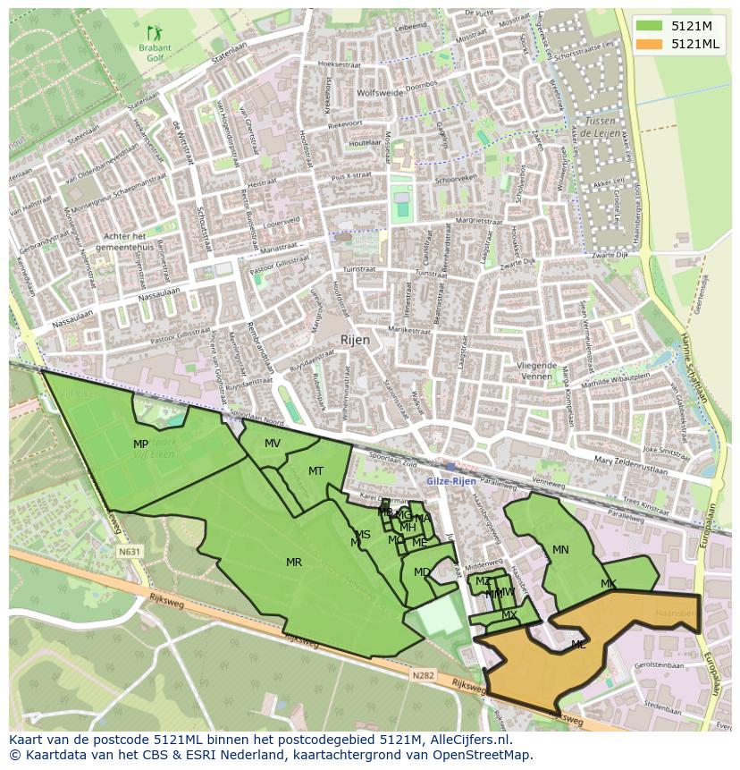 Afbeelding van het postcodegebied 5121 ML op de kaart.
