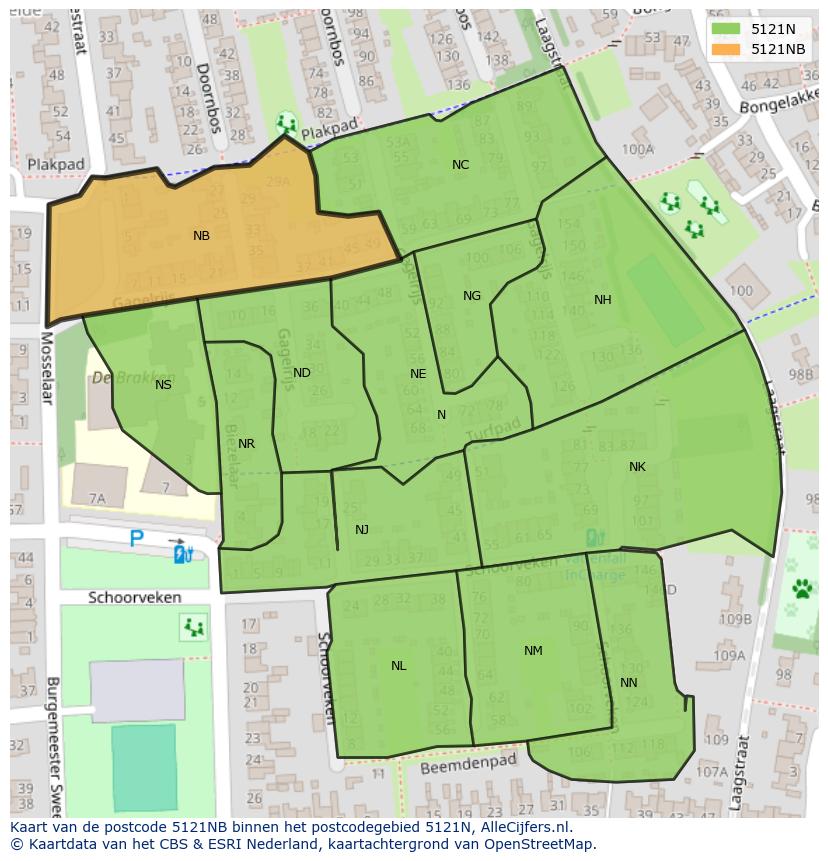 Afbeelding van het postcodegebied 5121 NB op de kaart.