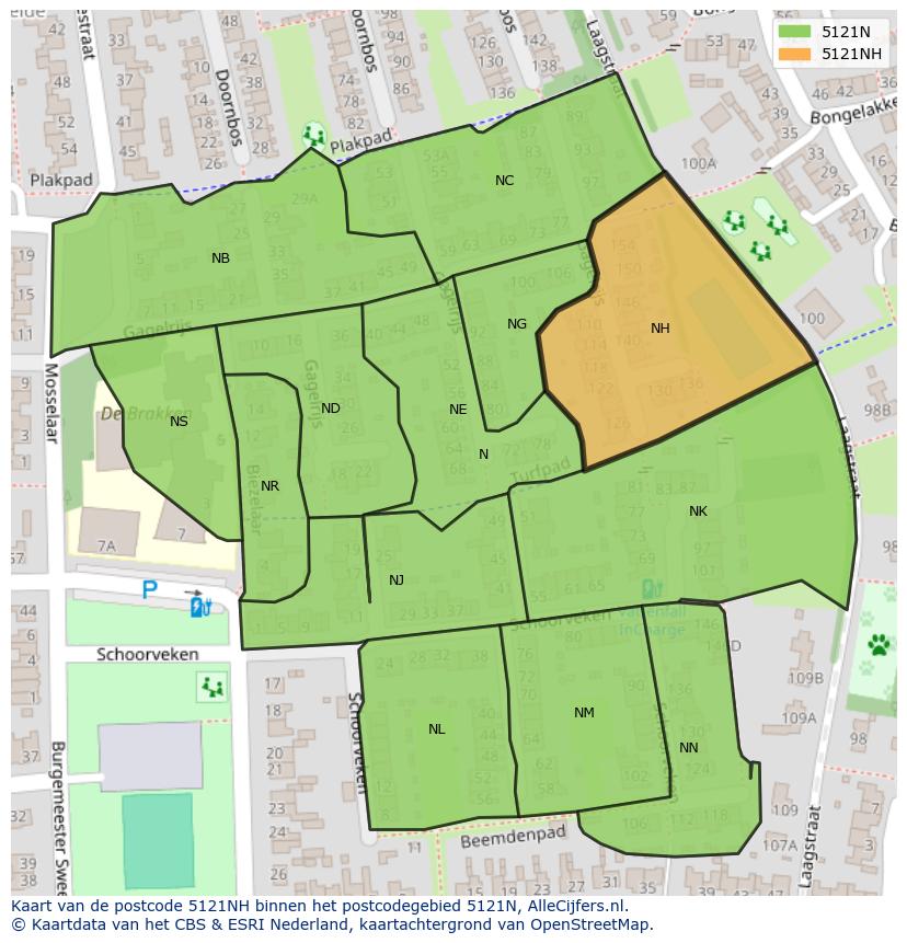 Afbeelding van het postcodegebied 5121 NH op de kaart.