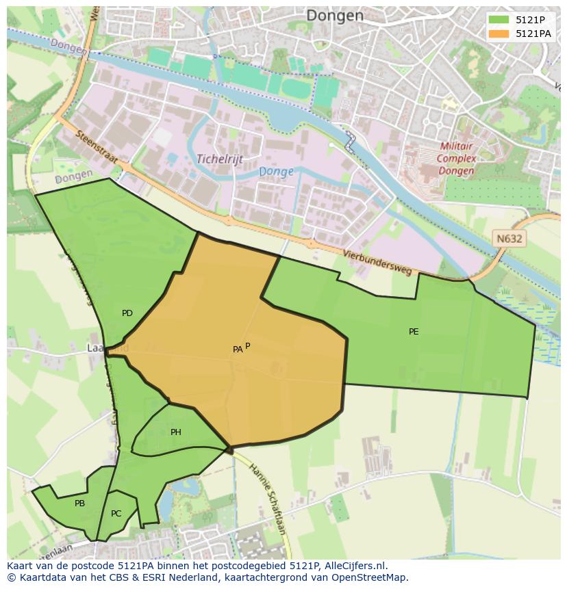 Afbeelding van het postcodegebied 5121 PA op de kaart.