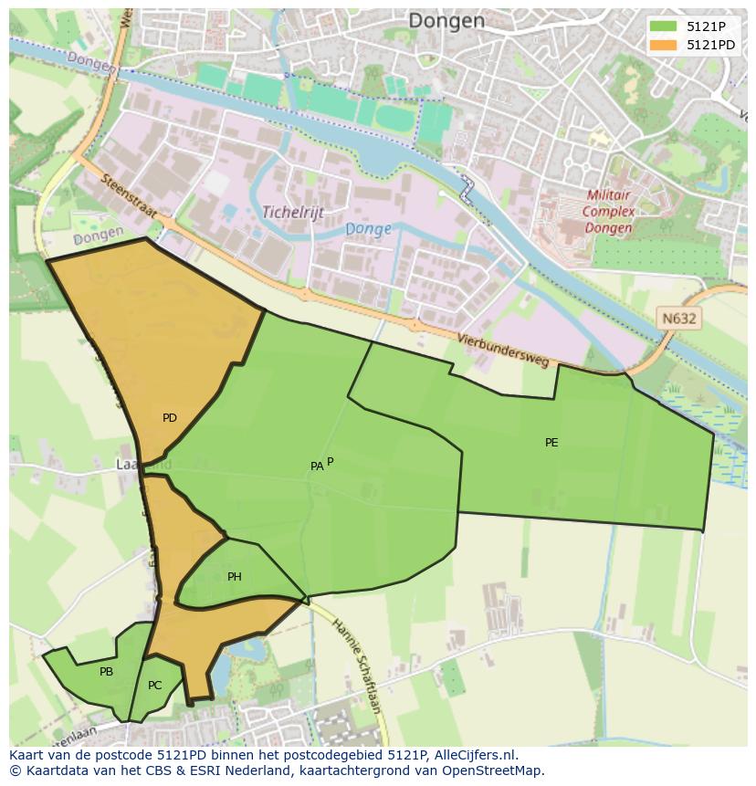 Afbeelding van het postcodegebied 5121 PD op de kaart.