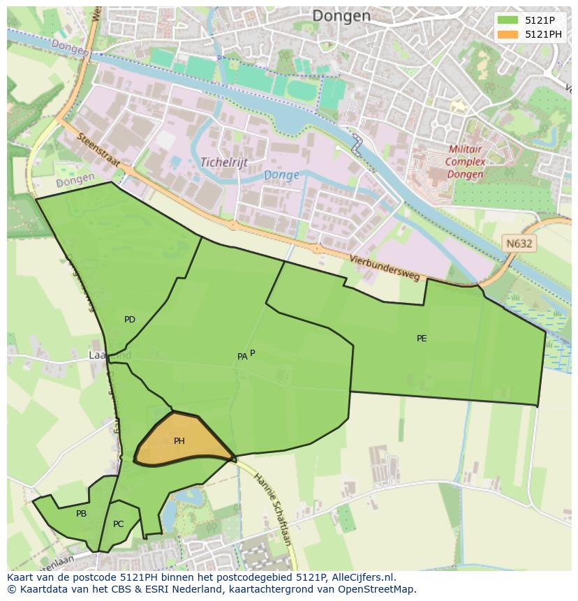 Afbeelding van het postcodegebied 5121 PH op de kaart.