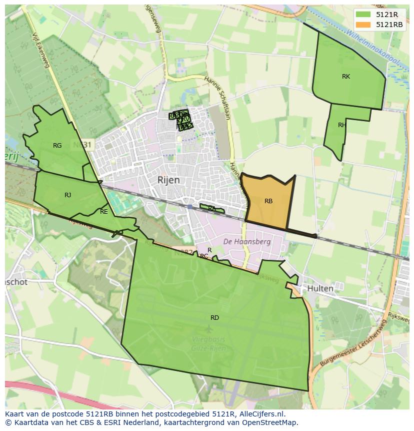 Afbeelding van het postcodegebied 5121 RB op de kaart.