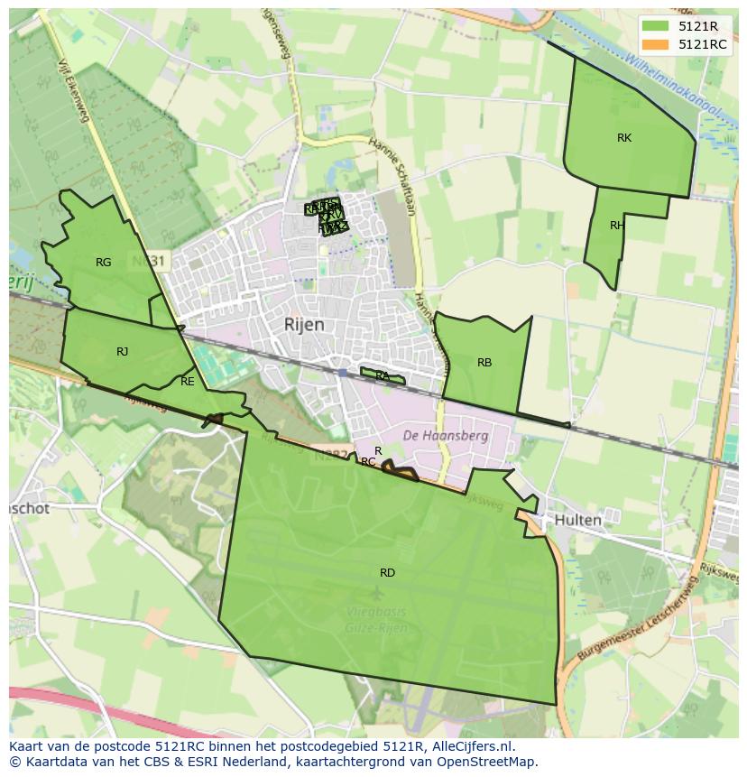 Afbeelding van het postcodegebied 5121 RC op de kaart.
