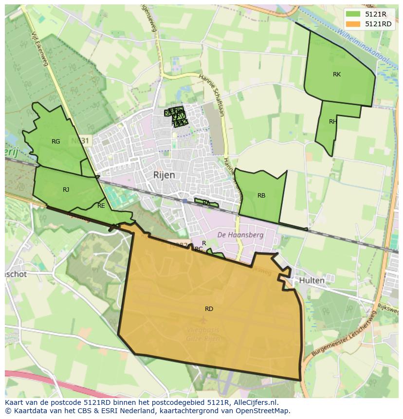 Afbeelding van het postcodegebied 5121 RD op de kaart.