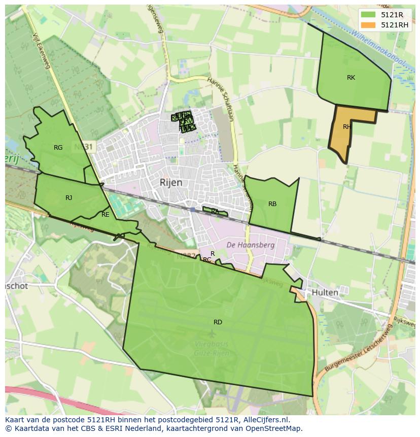 Afbeelding van het postcodegebied 5121 RH op de kaart.
