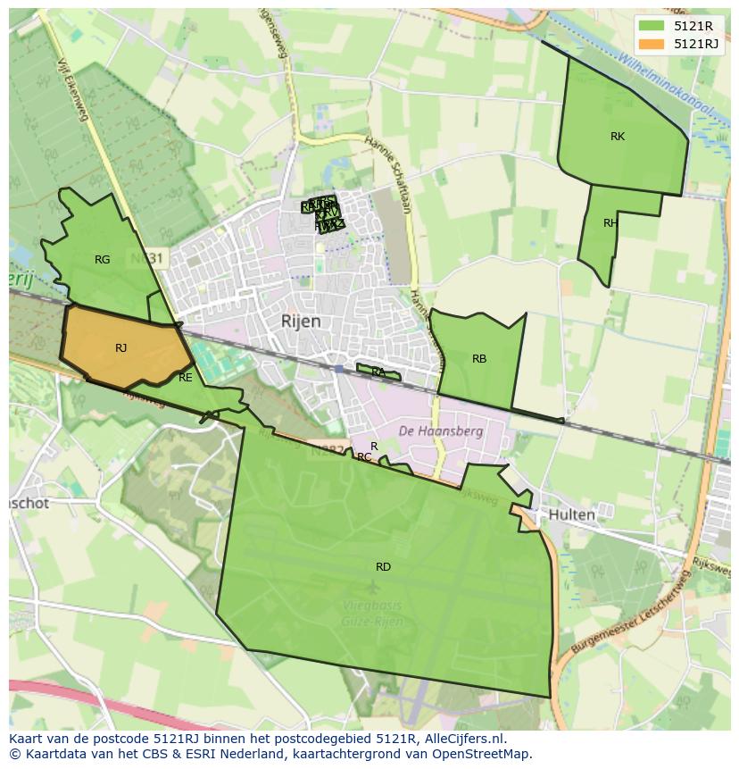 Afbeelding van het postcodegebied 5121 RJ op de kaart.