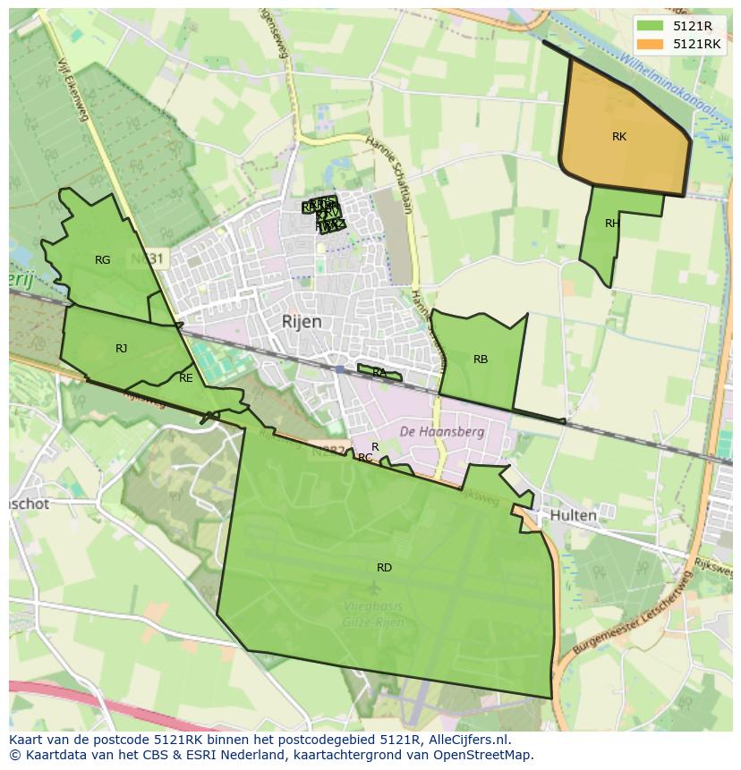 Afbeelding van het postcodegebied 5121 RK op de kaart.