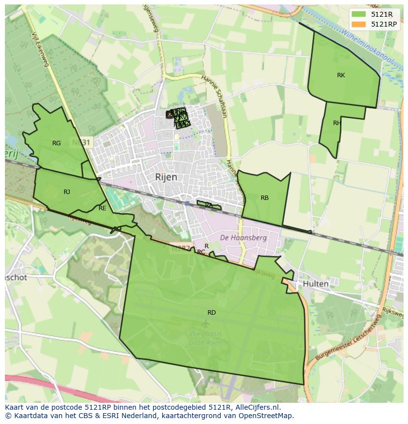 Afbeelding van het postcodegebied 5121 RP op de kaart.