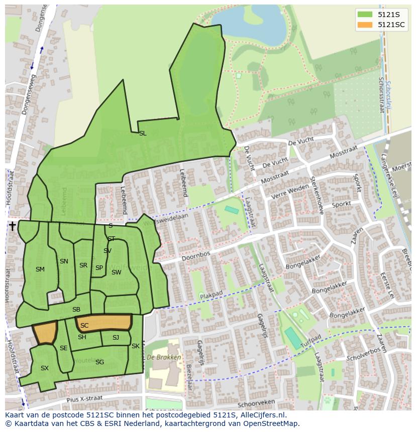 Afbeelding van het postcodegebied 5121 SC op de kaart.