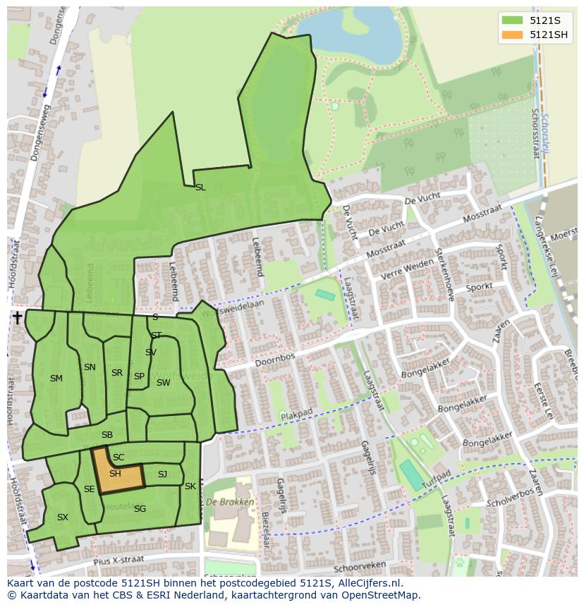 Afbeelding van het postcodegebied 5121 SH op de kaart.