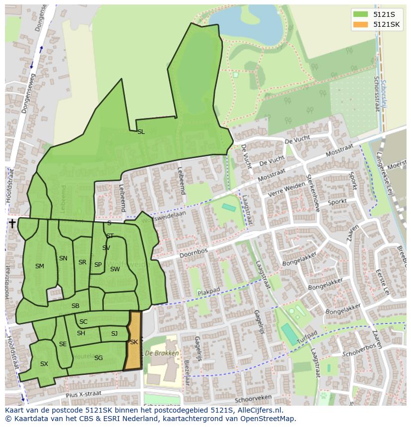 Afbeelding van het postcodegebied 5121 SK op de kaart.
