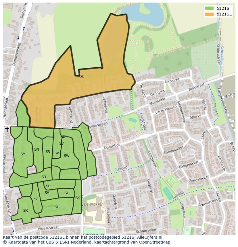 Afbeelding van het postcodegebied 5121 SL op de kaart.