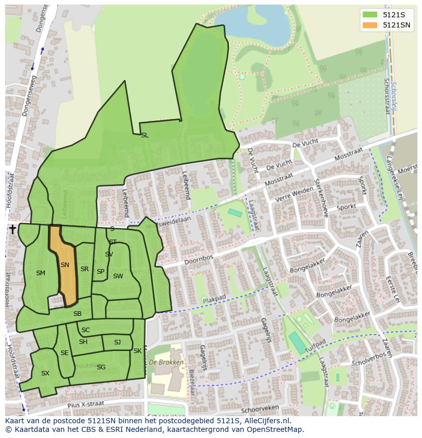 Afbeelding van het postcodegebied 5121 SN op de kaart.