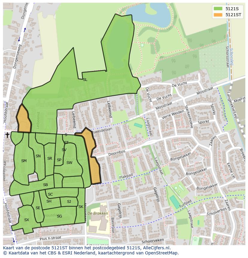 Afbeelding van het postcodegebied 5121 ST op de kaart.
