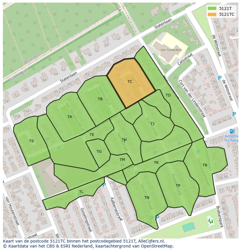 Afbeelding van het postcodegebied 5121 TC op de kaart.