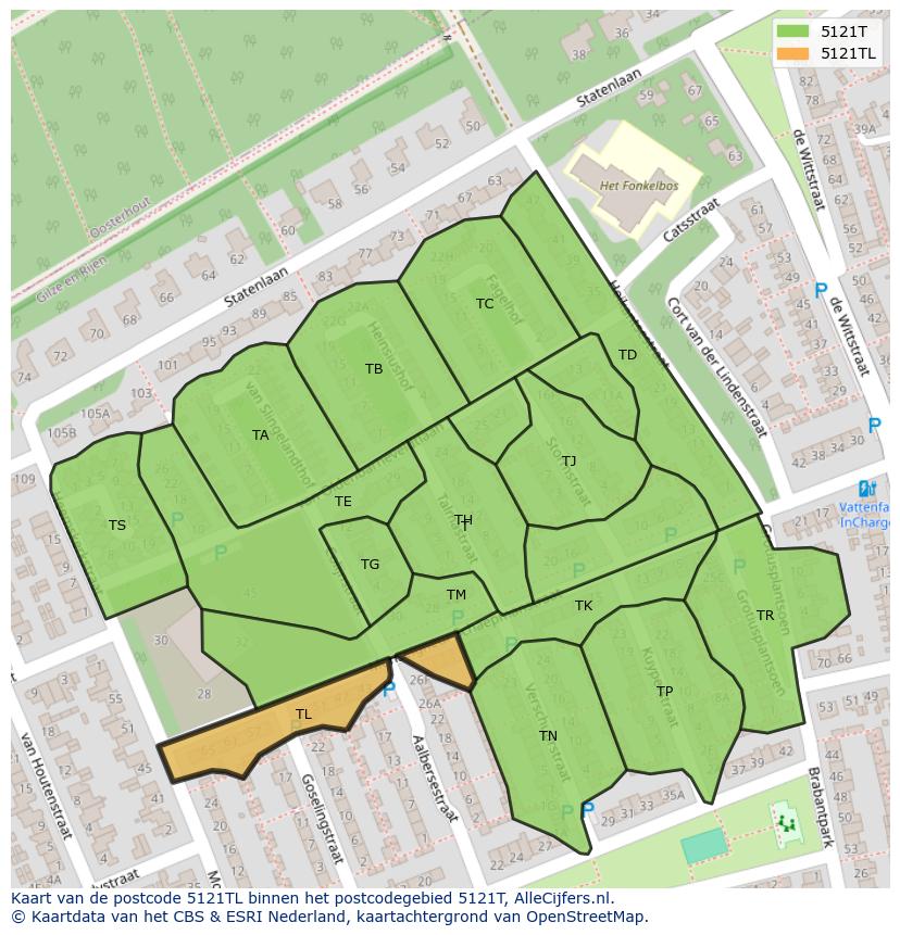 Afbeelding van het postcodegebied 5121 TL op de kaart.