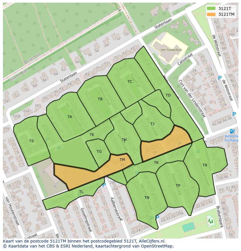 Afbeelding van het postcodegebied 5121 TM op de kaart.