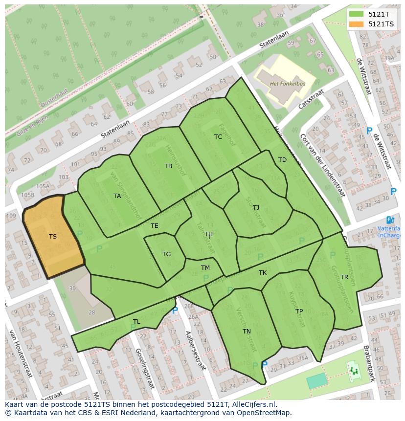 Afbeelding van het postcodegebied 5121 TS op de kaart.