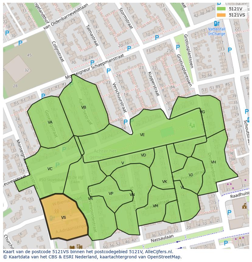 Afbeelding van het postcodegebied 5121 VS op de kaart.