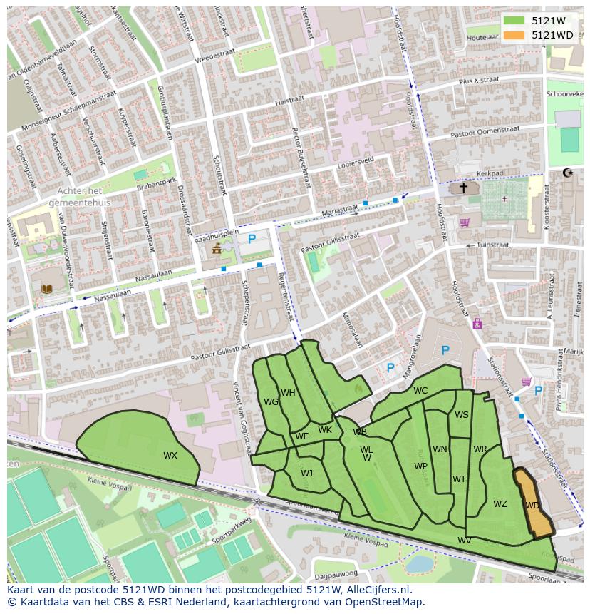 Afbeelding van het postcodegebied 5121 WD op de kaart.