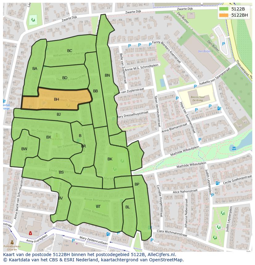 Afbeelding van het postcodegebied 5122 BH op de kaart.