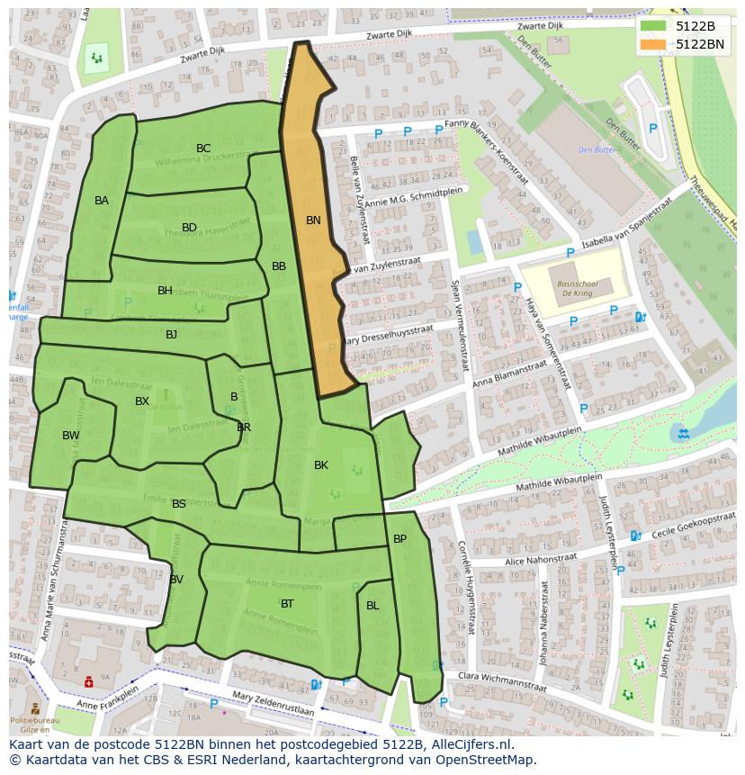 Afbeelding van het postcodegebied 5122 BN op de kaart.