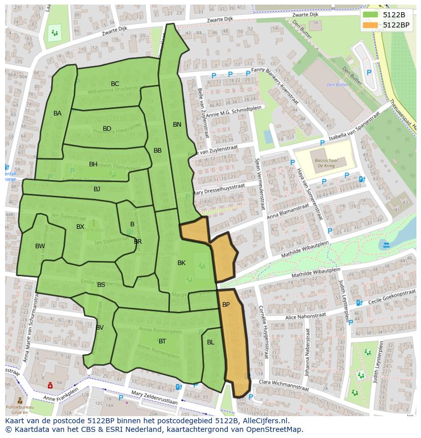 Afbeelding van het postcodegebied 5122 BP op de kaart.