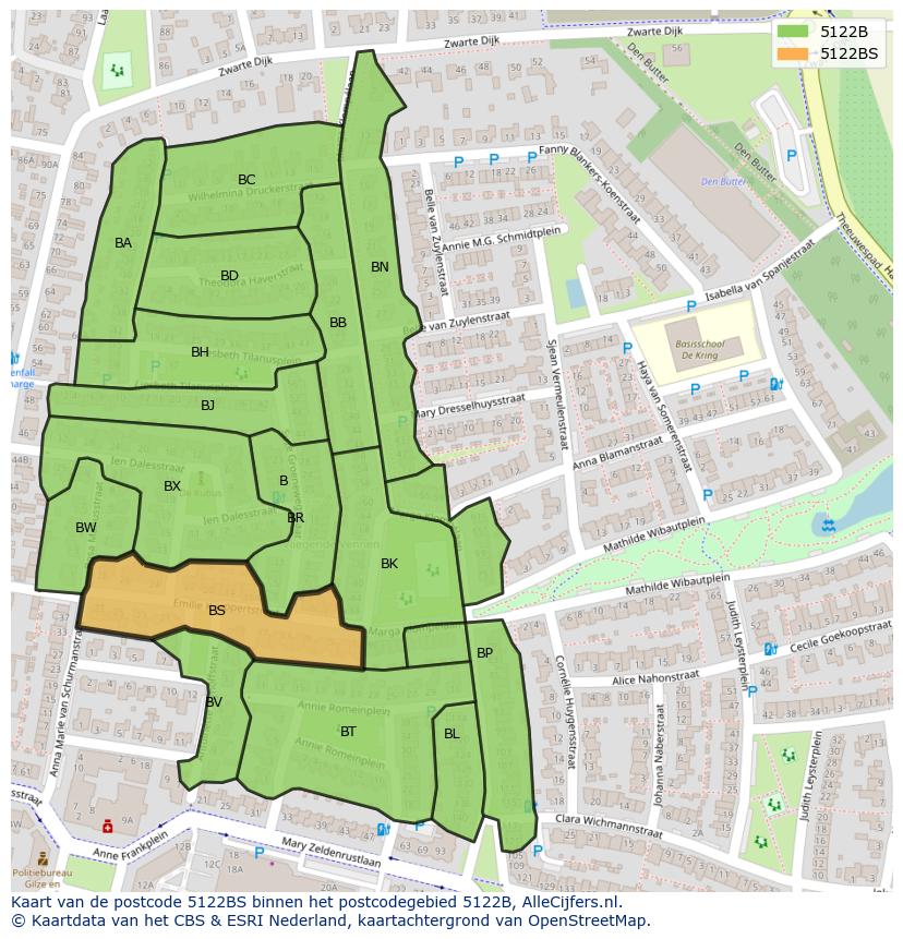 Afbeelding van het postcodegebied 5122 BS op de kaart.