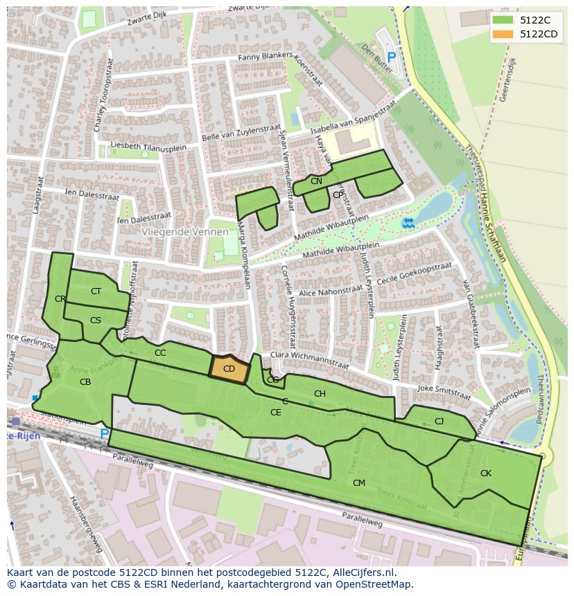 Afbeelding van het postcodegebied 5122 CD op de kaart.