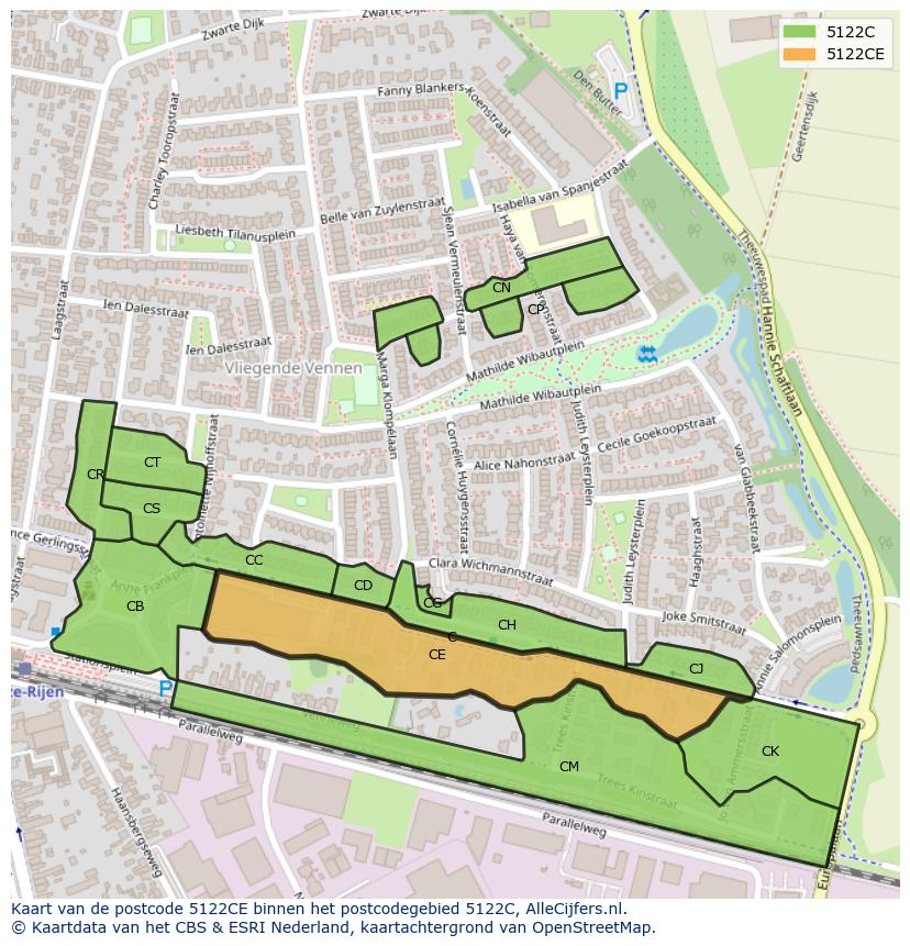 Afbeelding van het postcodegebied 5122 CE op de kaart.