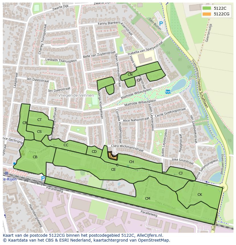Afbeelding van het postcodegebied 5122 CG op de kaart.
